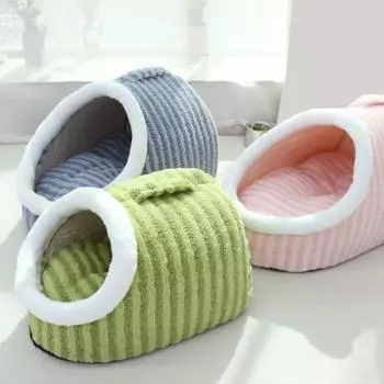 Уютная лежанка для домашних животных, мягкая теплая тапочка для собак, моющаяся плюшевая кровать-пещера для домашних животных с чехлом для домашних собак и кошек S розовый