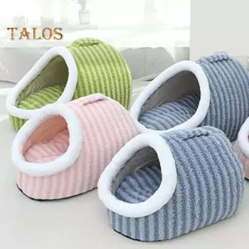 Уютная лежанка для домашних животных, мягкая теплая тапочка для собак, моющаяся плюшевая кровать-пещера для домашних животных с чехлом для домашних собак и кошек S розовый