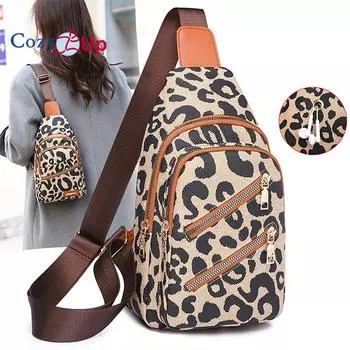 Уютная модная нагрудная сумка с леопардовым принтом, многослойная сумка на молнии, женская нагрудная сумка через плечо 18cm * 7cm * 30cm оранжевый