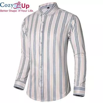 Уютная Муж. Рубашка Другие принты В полоску Большие размеры С принтом Длинный рукав Повседневные Топы Деловой Простой Синий Красный M синий