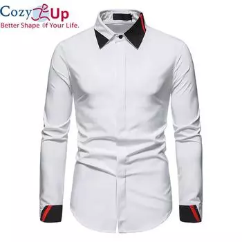 Уютная мужская белая повседневная черная классическая рубашка с лацканами, рубашки на пуговицах с длинными рукавами, Camisas De Hombre Chemise Homme S белый