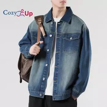 Уютная мужская джинсовая куртка на пуговицах в прочной одежде Модная классическая джинсовая куртка с длинным рукавом M светло-синий