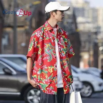 Уютная мужская и женская рубашка унисекс с короткими рукавами и большим цветком на северо-востоке, этническая униформа команды ханьфу M чёрный