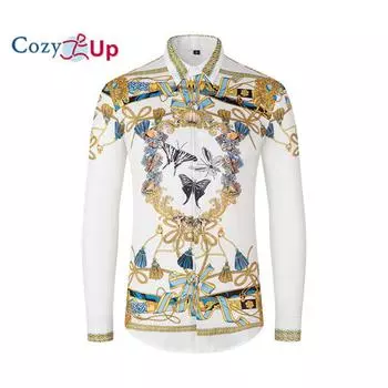 Уютная мужская классическая рубашка с длинным рукавом и роскошным дизайном с принтом M белый