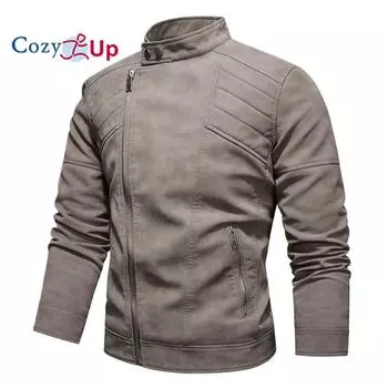 Уютная мужская кожаная куртка с воротником-стойкой, повседневная мотоциклетная куртка из искусственной кожи, верхняя одежда, пальто с карманами на молнии S коричневый