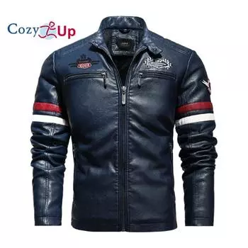 Уютная мужская куртка из искусственной кожи на молнии, повседневная ветровка, мотоциклетная куртка, байкерская верхняя одежда, пальто S красный