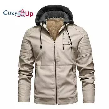 Уютная мужская куртка из искусственной кожи, повседневная коричневая мотоциклетная куртка со съемным капюшоном L жёлтый