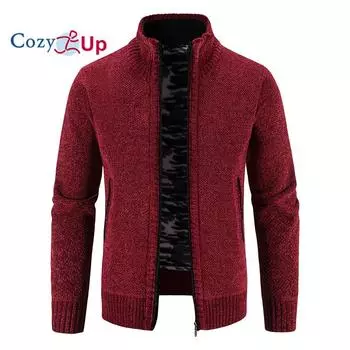 Уютная мужская куртка из утолщенного бархата на осень и зиму с воротником-стойкой и застежкой-молнией, кардиган, свитер M чёрный