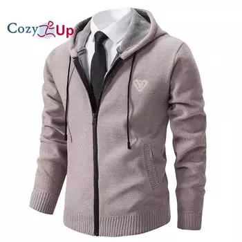 Уютная мужская куртка с капюшоном, свободное вязаное повседневное пальто M бежевый