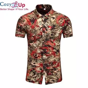 Уютная мужская летняя модная пляжная гавайская рубашка, брендовая приталенная рубашка с коротким рукавом и цветочным принтом, повседневная праздничная вечеринка M золотой