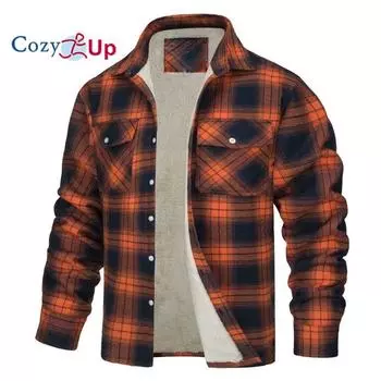 Уютная мужская повседневная фланелевая куртка-рубашка на пуговицах на флисовой подкладке из шерпы S зелёный