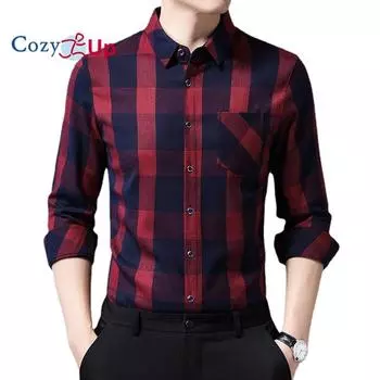 Уютная мужская повседневная фланелевая рубашка в клетку с лацканами и длинными рукавами на пуговицах M синий