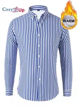 Уютная мужская повседневная флисовая рубашка в полоску, теплая рубашка на пуговицах с длинным рукавом для мужчин M чёрный