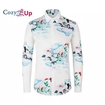 Уютная мужская роскошная брендовая шелковая классическая рубашка на пуговицах с атласным принтом для вечеринки, выпускного вечера, облегающая рубашка с цветочным принтом для ночного клуба M белый