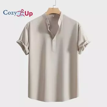 Уютная мужская рубашка Генри, повседневная рубашка на пуговицах с короткими рукавами в тропическом стиле, летняя пляжная футболка S бежевый