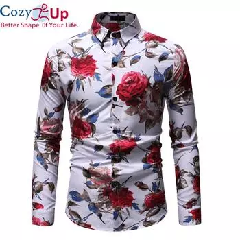 Уютная мужская рубашка, новая модная рубашка с длинным рукавом с индивидуальным принтом, мужская повседневная рубашка большого размера с цветочным принтом, пляжная гавайская рубашка M белый