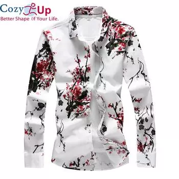 Уютная мужская рубашка с цветочным принтом больших размеров с длинным рукавом и принтом M красный