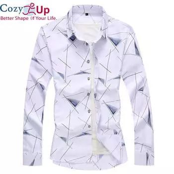 Уютная мужская рубашка с длинными рукавами на весну и осень, модная тонкая деловая повседневная рубашка с принтом, большие размеры, брендовая гавайская рубашка мужская M белый