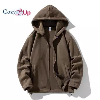 Уютная мужская толстовка с капюшоном, зимняя теплая флисовая толстовка с капюшоном на молнии, повседневные ветрозащитные пальто S чёрный