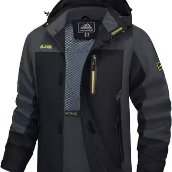 Уютная мужская ветрозащитная водонепроницаемая куртка-дождевик с капюшоном, ветровка с 5 карманами для пеших прогулок, рыбалки, бега L темно-синий