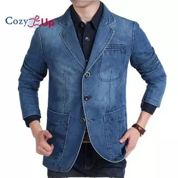 Уютная мужская винтажная джинсовая куртка с воротником-лейблом, плащ M синий