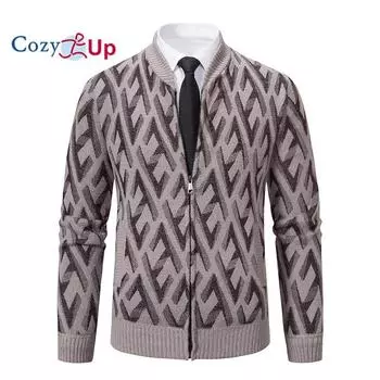 Уютная мужская вязаная куртка с воротником-стойкой, облегающее повседневное деловое пальто M чёрный