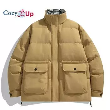 Уютная мужская зимняя куртка с карманами, мешковатая пуховая куртка, хлопковое пальто с рисунком «гусиные лапки», пальто на молнии с длинными рукавами M чёрный