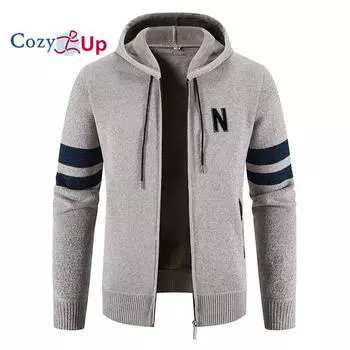 Уютная новая вязаная куртка с капюшоном, мужская повседневная приталенная термосвитер с вышивкой M темно серый