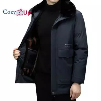 Уютная новая зимняя мужская теплая парка, плотное пальто с большим меховым воротником, однотонная мужская повседневная тонкая куртка, мужские большие карманы XL чёрный