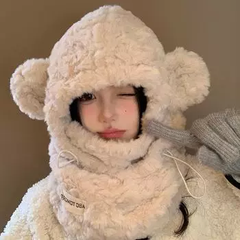 Уютная плюшевая шапка с медвежьими ушками: Универсальное утепление для зимней езды на велосипеде One Size серый