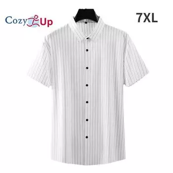 Уютная повседневная рубашка больших размеров с вертикальными полосками, мужская рубашка с короткими рукавами из ледяного шелка, нежелезная эластичная рубашка с короткими рукавами XL чёрный