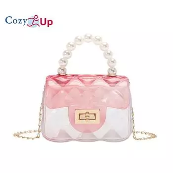 Уютная прозрачная желеобразная женская сумка с жемчугом, сумка через плечо ярких цветов 12x9x4cm синий