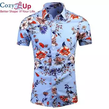 Уютная рубашка с цветочным принтом, мужская хлопковая пляжная одежда с короткими рукавами, повседневные рубашки на пуговицах M жёлтый