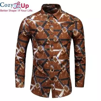 Уютная рубашка с принтом, мужские осенние рубашки, модные мужские вечерние рубашки, рубашка с длинными рукавами, мужское повседневное пальто в китайском стиле M коричневый
