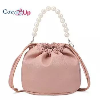 Уютная сумка-ведро на одно плечо, универсальная женская сумка с жемчугом и цепочкой для переноски, сумка-облако 18x17x13cm розовый