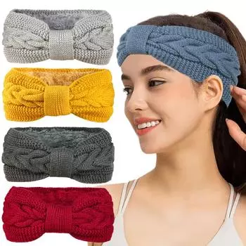 Уютная трикотажная повязка на голову с флисовой подкладкой, теплый аксессуар для волос для женщин 1 pc темно-синий