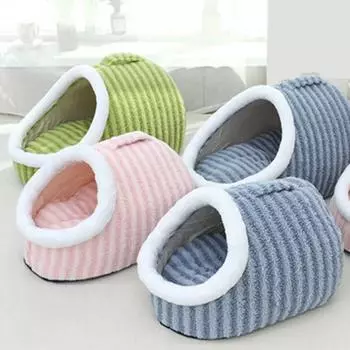 Уютная укромная кровать для домашних животных, мягкая, теплая, собачья тапочка, моющаяся, плюшевая кровать для домашних животных S розовый