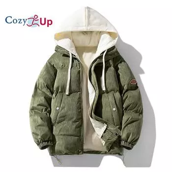 Уютная вельветовая хлопковая куртка мужская толстая с капюшоном S чёрный