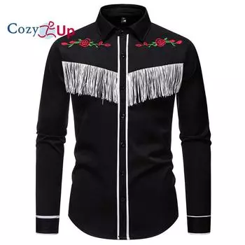 Уютная весенняя новая модная мужская рубашка с длинным рукавом и кисточками, вышитые рубашки для выступлений, мужская рубашка для вечеринок и ночных клубов S белый
