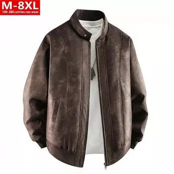 Уютная винтажная куртка из искусственной кожи Fat Plus Size Plus Fat Loose Casual Stand Wool Jacket Zip M темно-серого