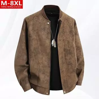 Уютная винтажная куртка из искусственной кожи Fat Plus Size Plus Fat Loose Casual Baseball воротник пальто M чёрный