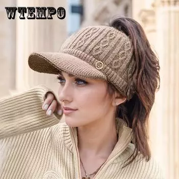 Уютная вязаная кепка-хвост для женщин - с толстой флисовой подкладкой, защита ушей, эластичная бейсболка для осени/зимы чёрный