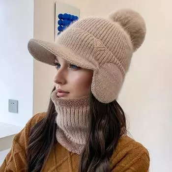 Уютная вязаная шапка с флисовой подкладкой и козырьком, ветрозащитная, эластичная зимняя шапка для женщин, активного отдыха на природе, велоспорта One Size хаки