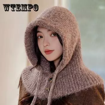 Уютная вязаная шапка с помпоном и встроенным утеплителем для шеи - на флисовой подкладке, неэластичная, можно стирать вручную - стильная женская зимняя шапка one size чёрный