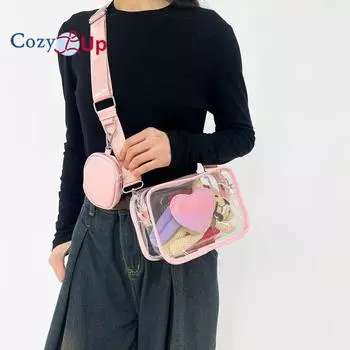 Уютная женская сумка через плечо, комплект из двух предметов с прозрачной сумкой на одно плечо из ПВХ 20cm * 10cm * 13cm розовый