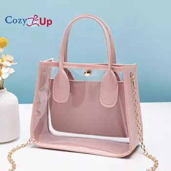 Уютная женская сумка из прозрачного ПВХ с кожаной цепочкой, сумка через плечо, повседневная маленькая сумка 19.5x15x8cm чёрный