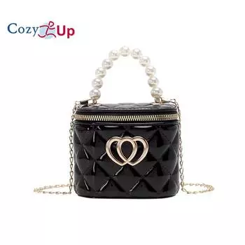 Уютная женская сумка с ведром для воды в форме сердца, женская сумка с жемчугом на запястье, сумка на одно плечо с цепочкой, сумка через плечо из ПВХ 11*8*10cm чёрный