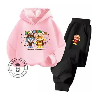 Уютная зимняя одежда Anpanman Cartoon, теплые толстовки и спортивные костюмы, подходящие для холодного времени года, высококачественный детский комплект с капюшоном 100