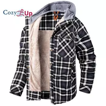 Уютная зимняя повседневная бархатная утолщенная теплая мужская рубашка в клетку с капюшоном, мужские хлопковые свободные рубашки с длинными рукавами S чёрный