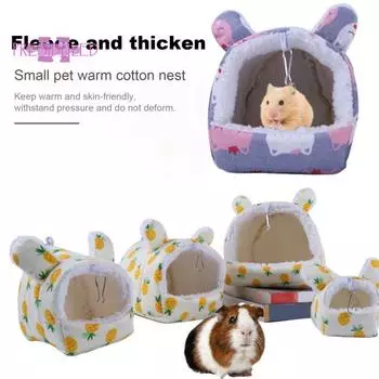 Уютное гнездо для хомяка, полузакрытый дизайн, мультяшный принт, крючок для подвешивания, удобная кровать S синий